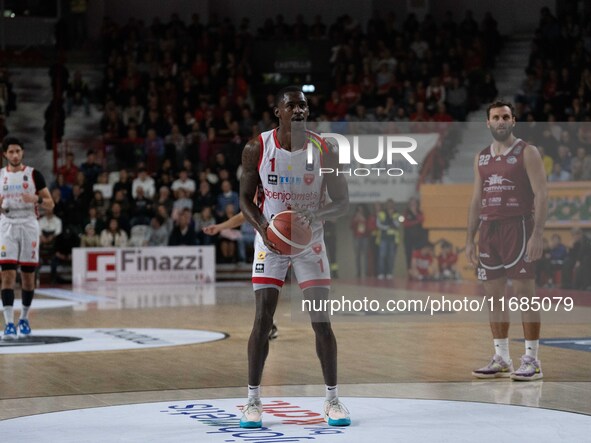 Jordan Harris plays for Openjobmetis Varese during the LBA Italy Championship match between Openjobmetis Varese and Trapani Shark in Varese,...