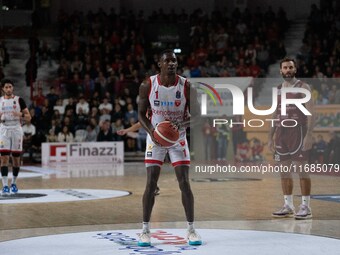 Jordan Harris plays for Openjobmetis Varese during the LBA Italy Championship match between Openjobmetis Varese and Trapani Shark in Varese,...