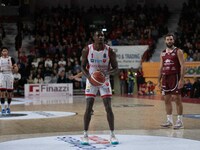 Jordan Harris plays for Openjobmetis Varese during the LBA Italy Championship match between Openjobmetis Varese and Trapani Shark in Varese,...