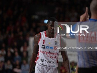 Jordan Harris plays for Openjobmetis Varese during the LBA Italy Championship match between Openjobmetis Varese and Trapani Shark in Varese,...