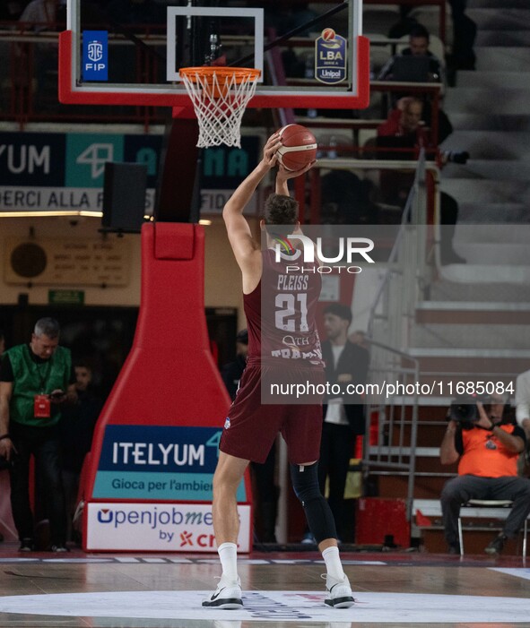 Tibor Pleiss of Trapani Shark plays during the LBA Italy Championship match between Openjobmetis Varese and Trapani Shark in Varese, Italy,...