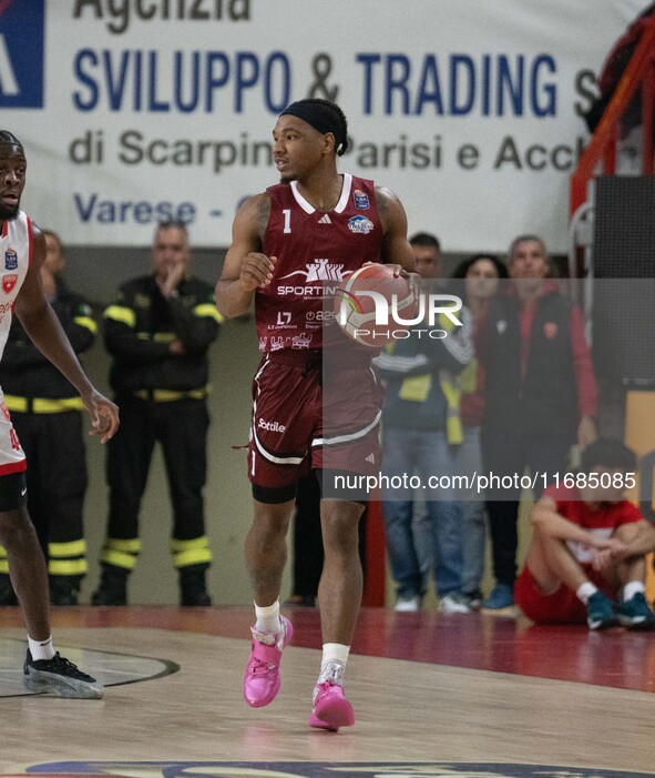 JD Notae of Trapani Shark participates in the LBA Italy Championship match between Openjobmetis Varese and Trapani Shark in Varese, Italy, o...