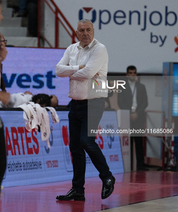 Head Coach Jasmin Repesa of Trapani Shark participates in the LBA Italy Championship match between Openjobmetis Varese and Trapani Shark in...