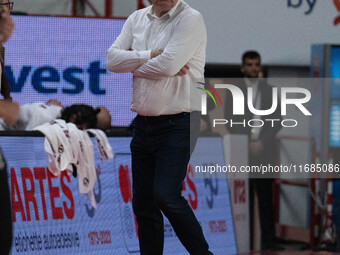 Head Coach Jasmin Repesa of Trapani Shark participates in the LBA Italy Championship match between Openjobmetis Varese and Trapani Shark in...