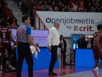 Head Coach Jasmin Repesa of Trapani Shark participates in the LBA Italy Championship match between Openjobmetis Varese and Trapani Shark in...