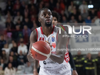 Gabe Brown of Openjobmetis Varese plays during the LBA Italy Championship match between Openjobmetis Varese and Trapani Shark in Varese, Ita...