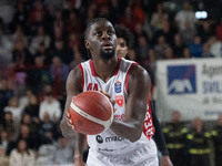 Gabe Brown of Openjobmetis Varese plays during the LBA Italy Championship match between Openjobmetis Varese and Trapani Shark in Varese, Ita...