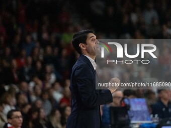 Head Coach Herman Mandole of Openjobmetis Varese participates in the LBA Italy Championship match between Openjobmetis Varese and Trapani Sh...