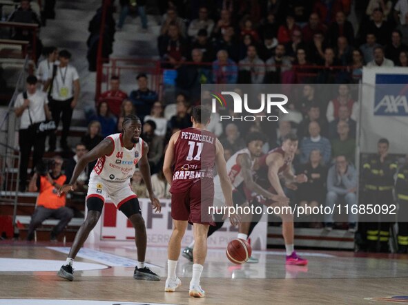 John Petrucelli of Trapani Shark plays during the LBA Italy Championship match between Openjobmetis Varese and Trapani Shark in Varese, Ital...