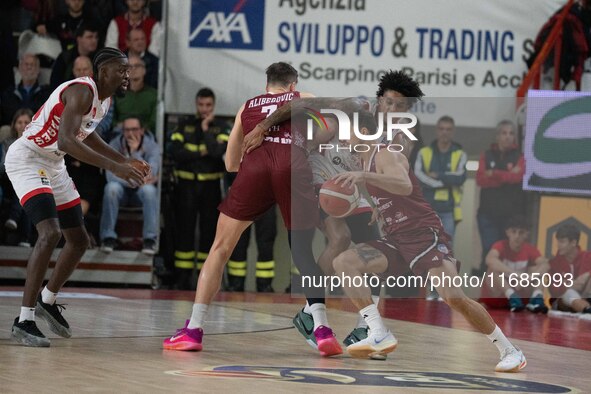 John Petrucelli of Trapani Shark plays during the LBA Italy Championship match between Openjobmetis Varese and Trapani Shark in Varese, Ital...