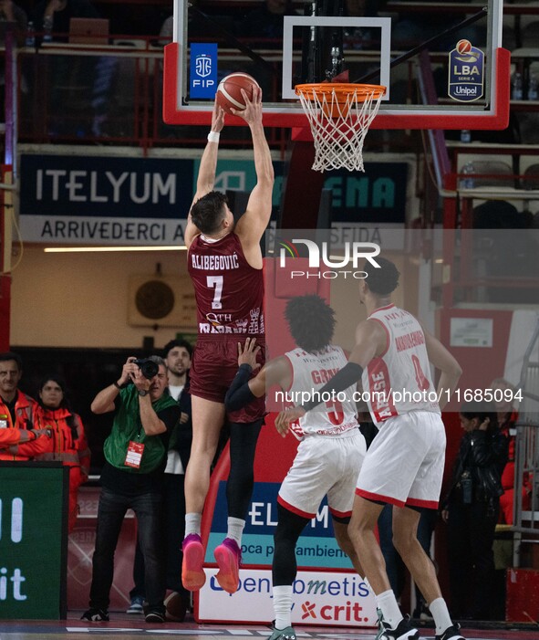 Amar Alibegovic of Trapani Shark plays during the LBA Italy Championship match between Openjobmetis Varese and Trapani Shark in Varese, Ital...