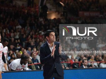 Head Coach Herman Mandole of Openjobmetis Varese participates in the LBA Italy Championship match between Openjobmetis Varese and Trapani Sh...