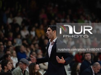 Head Coach Herman Mandole of Openjobmetis Varese participates in the LBA Italy Championship match between Openjobmetis Varese and Trapani Sh...