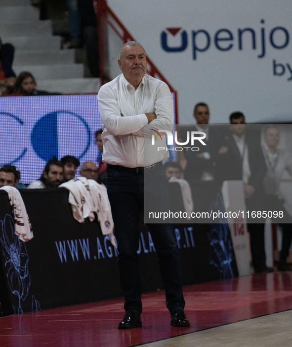 Head Coach Jasmin Repesa of Trapani Shark participates in the LBA Italy Championship match between Openjobmetis Varese and Trapani Shark in...