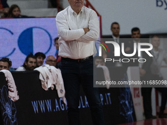 Head Coach Jasmin Repesa of Trapani Shark participates in the LBA Italy Championship match between Openjobmetis Varese and Trapani Shark in...