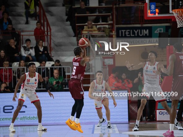 Justin Robinson of Trapani Shark plays during the LBA Italy Championship match between Openjobmetis Varese and Trapani Shark in Varese, Ital...