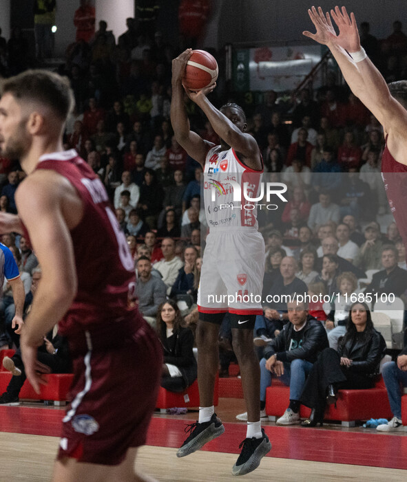 Gabe Brown of Openjobmetis Varese plays during the LBA Italy Championship match between Openjobmetis Varese and Trapani Shark in Varese, Ita...