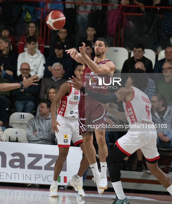 John Petrucelli of Trapani Shark plays during the LBA Italy Championship match between Openjobmetis Varese and Trapani Shark in Varese, Ital...