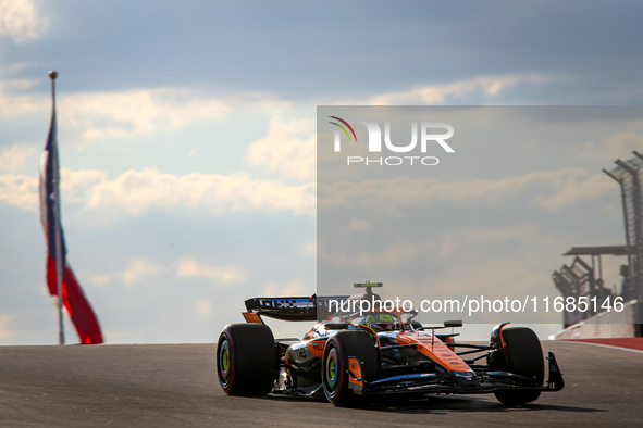 Lando Norris of the UK drives the McLaren F1 Team MCL38 Mercedes during the qualifying for the Formula 1 Pirelli United States Grand Prix 20...