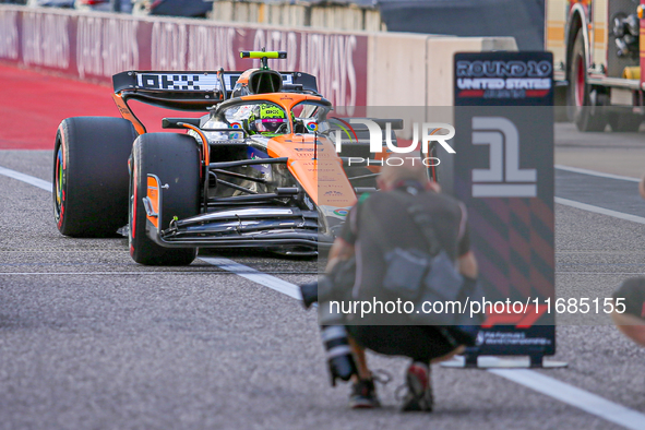 Lando Norris of the UK drives the McLaren F1 Team MCL38 Mercedes during the qualifying for the Formula 1 Pirelli United States Grand Prix 20...