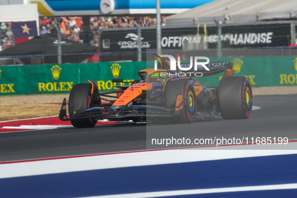 Lando Norris of the UK drives the McLaren F1 Team MCL38 Mercedes during the qualifying for the Formula 1 Pirelli United States Grand Prix 20...