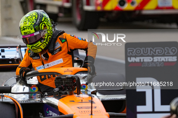 Lando Norris of the UK drives the McLaren F1 Team MCL38 Mercedes during the qualifying for the Formula 1 Pirelli United States Grand Prix 20...