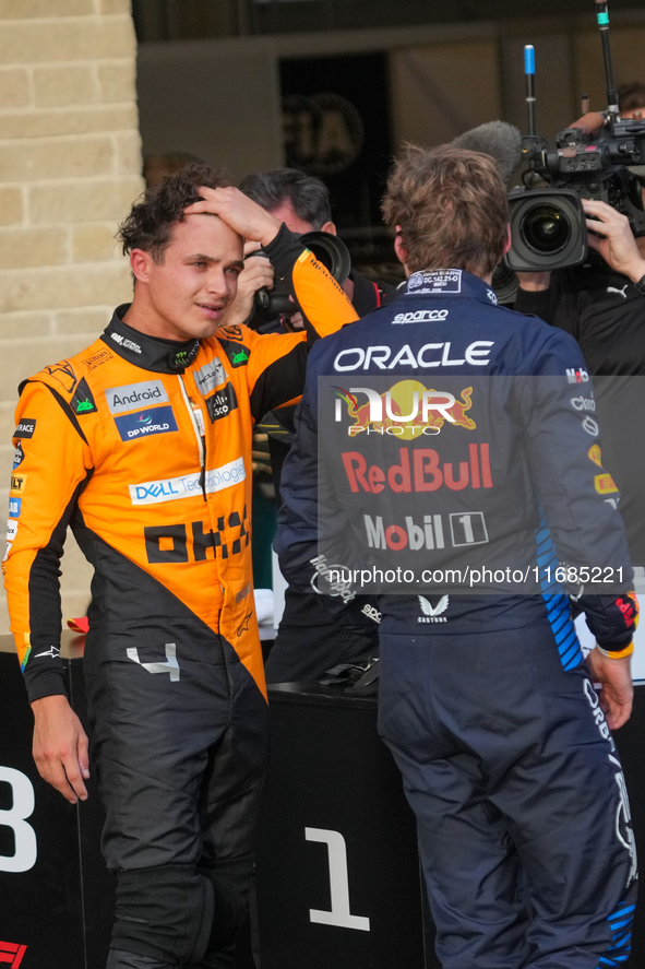 Lando Norris of the UK drives the McLaren F1 Team MCL38 Mercedes during the qualifying for the Formula 1 Pirelli United States Grand Prix 20...