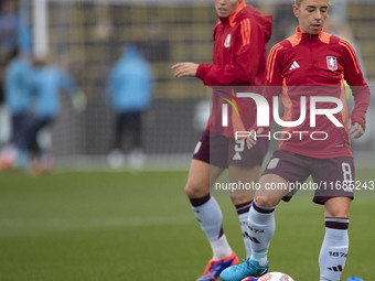 Jordan Nobbs #8 of Aston Villa W.F.C participates in the pre-match warm-up during the Barclays FA Women's Super League match between Manches...