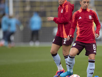 Jordan Nobbs #8 of Aston Villa W.F.C participates in the pre-match warm-up during the Barclays FA Women's Super League match between Manches...