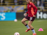 Noelle Maritz #16 of Aston Villa W.F.C participates in the pre-match warm-up during the Barclays FA Women's Super League match between Manch...