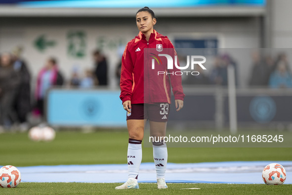 Mayumi Pacheco #33 of Aston Villa W.F.C participates in the pre-match warm-up during the Barclays FA Women's Super League match between Manc...