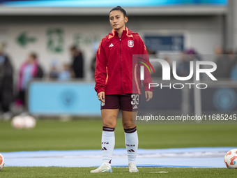 Mayumi Pacheco #33 of Aston Villa W.F.C participates in the pre-match warm-up during the Barclays FA Women's Super League match between Manc...