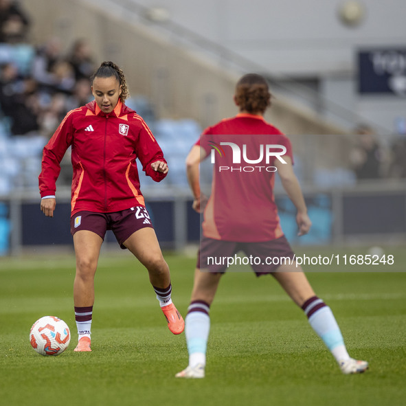 Chasity Grant #23 of Aston Villa W.F.C participates in the pre-match warm-up during the Barclays FA Women's Super League match between Manch...