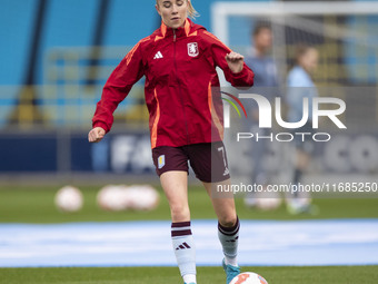 Missy Bo Kearns #7 of Aston Villa W.F.C participates in the pre-match warm-up during the Barclays FA Women's Super League match between Manc...