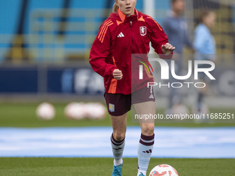 Missy Bo Kearns #7 of Aston Villa W.F.C participates in the pre-match warm-up during the Barclays FA Women's Super League match between Manc...