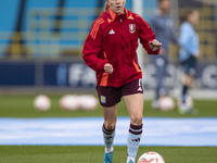 Missy Bo Kearns #7 of Aston Villa W.F.C participates in the pre-match warm-up during the Barclays FA Women's Super League match between Manc...