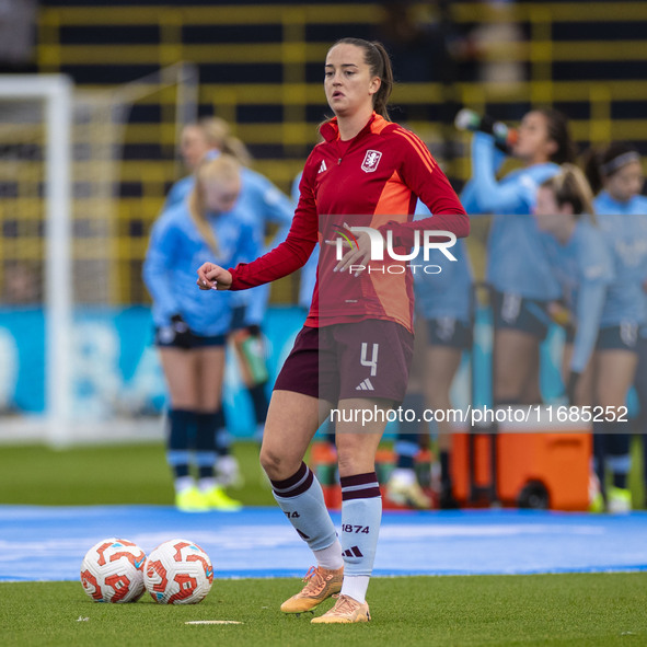 Anna Patten #4 of Aston Villa W.F.C participates in the pre-match warm-up during the Barclays FA Women's Super League match between Manchest...