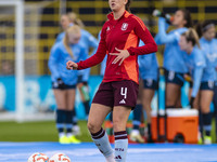 Anna Patten #4 of Aston Villa W.F.C participates in the pre-match warm-up during the Barclays FA Women's Super League match between Manchest...