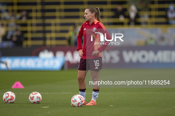 Noelle Maritz #16 of Aston Villa W.F.C participates in the pre-match warm-up during the Barclays FA Women's Super League match between Manch...