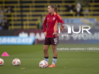 Noelle Maritz #16 of Aston Villa W.F.C participates in the pre-match warm-up during the Barclays FA Women's Super League match between Manch...