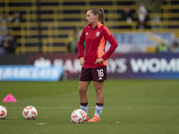 Noelle Maritz #16 of Aston Villa W.F.C participates in the pre-match warm-up during the Barclays FA Women's Super League match between Manch...