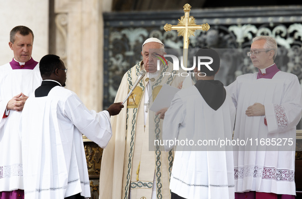 Pope Francis presides over the Holy Mass and canonization of 14 saints and martyrs from Damascus at Saint Peter's Square in the Vatican on O...