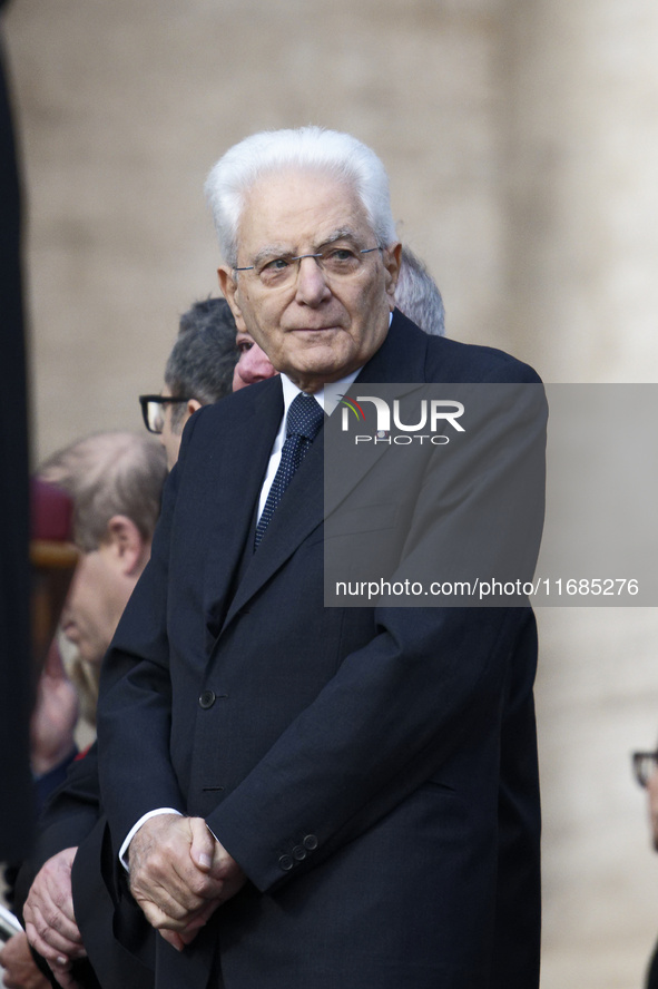 Italy's President Sergio Mattarella attends the Holy Mass and canonization of 14 saints and martyrs from Damascus at Saint Peter's Square in...