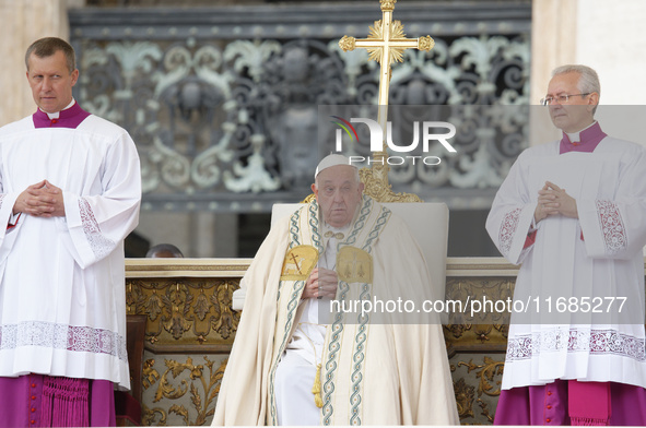 Pope Francis presides over the Holy Mass and canonization of 14 saints and martyrs from Damascus at Saint Peter's Square in the Vatican on O...