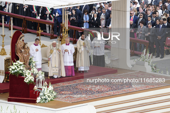 Pope Francis presides over the Holy Mass and the canonization of 14 saints and martyrs from Damascus at Saint Peter's Square in the Vatican...