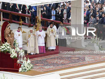 Pope Francis presides over the Holy Mass and the canonization of 14 saints and martyrs from Damascus at Saint Peter's Square in the Vatican...