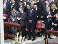 US Secretary of Defense Lloyd Austin (C) attends the Holy Mass and canonization of 14 saints and martyrs from Damascus at Saint Peter's Squa...