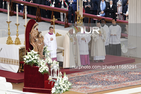 Pope Francis presides over the Holy Mass and canonization of 14 saints and martyrs from Damascus at Saint Peter's Square in the Vatican on O...