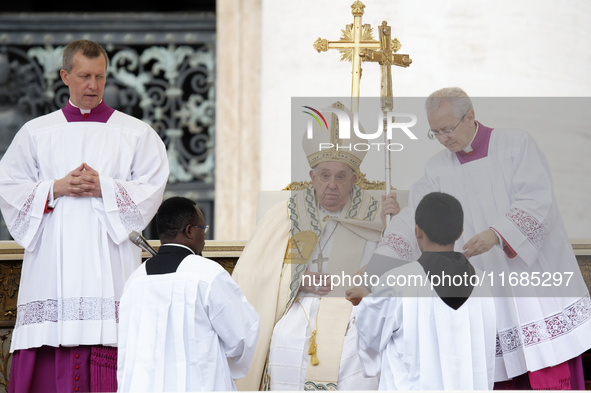 Pope Francis presides over the Holy Mass and canonization of 14 saints and martyrs from Damascus at Saint Peter's Square in the Vatican on O...