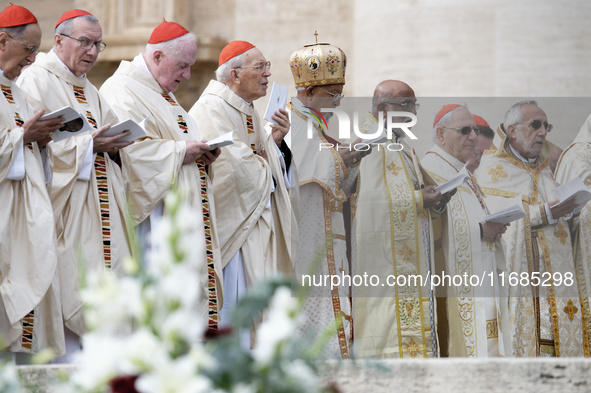 Bishops and Cardinals attend the Holy Mass and canonization of 14 saints and martyrs from Damascus, at Saint Peter's Square in the Vatican,...